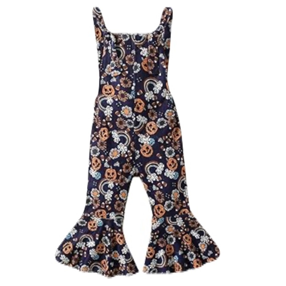 Girls Romper Halloween One Piece Jumpsuit Approx Size 2/3 Pumpkins Flare Bottoms